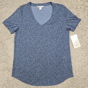 Athleta Top Womens Medium Blue Breezy Scoop V-Neck‎ Leopard Cheetah Active